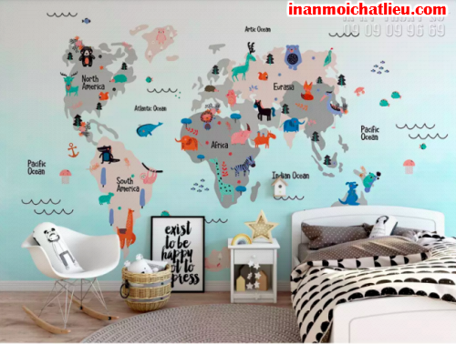 Chuyên in decal dán tường TPHCM - Chất liệu in decal dán tường bản đồ thế giới là gì?